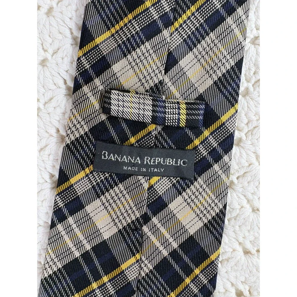 Banana Republic Vintage Men's Silk Tie Plaid Wide 4
